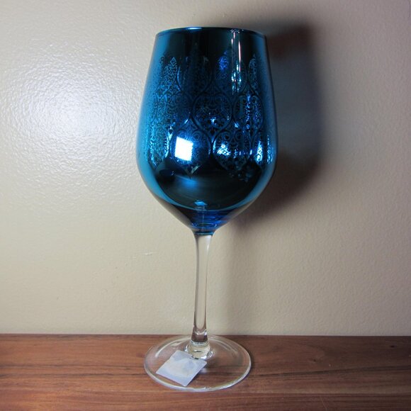 28 oz Z. Gallerie Puccini goblet wine glass peacock blue NWT (W5025)